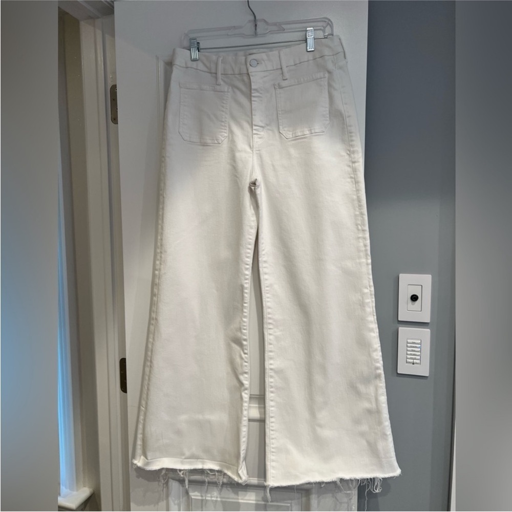 MOTHER Wide Leg Flare Jeans in Cream - Picture 2 of 10